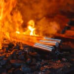 Fire in the furnace in the smithy, tools